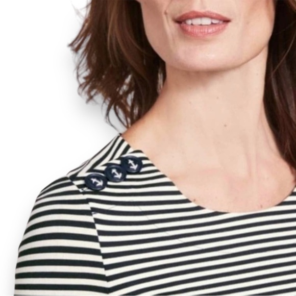 Boden Evie Ponte Knit Top Striped Anchor Buttons Navy Nautical Preppy US 6 WO146 - Picture 2 of 8